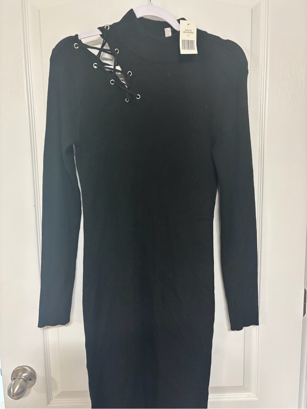 NWT Black Lace-Up Neck Long Sleeve Dress